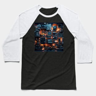 Cyber Circuit Cityscape Baseball T-Shirt